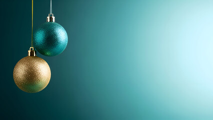 Beautiful christmas ornaments hanging against blue background