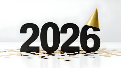 New year 2026 celebration with confetti and party hat