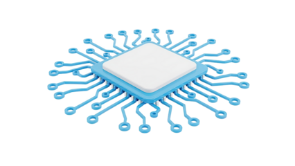 Stylized 3D Microchip with Blue Circuits on White Background
