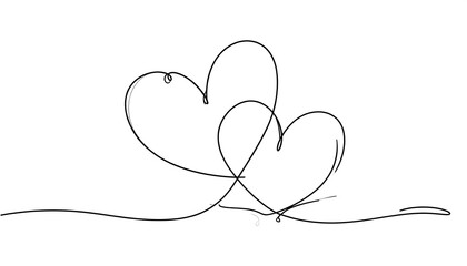Intertwined Hearts: Continuous Line Drawing of Two Loving Hearts