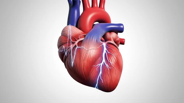 Anatomical Heart Model with Atrial Contraction Spotlight Showing Pulse Start in Clean White Background an Animation for