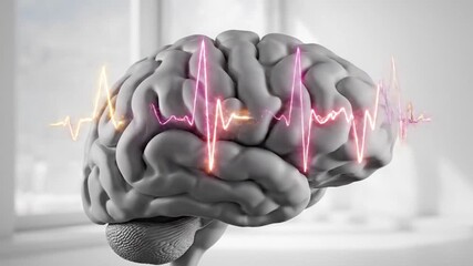 Brainwave Activity Visualized Anatomical Brain Illustration Displayed with Eeg Signal Rhythm During Sleep Cycle Display