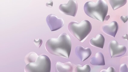 Elegant Silver Hearts Floating on a Soft Purple Gradient Background.