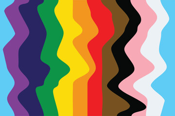 Vibrant wavy stripes in multiple colors on a light blue background colorful rainbow. Resizable and Editable, EPS 10.