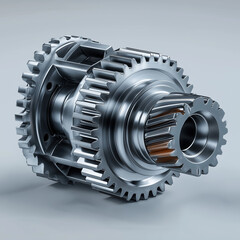 Complex Gear Train Assembly with Polished Steel Components for High Precision Mechanical Engineering