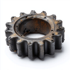 Heavily Corroded and Weathered Old Metal Cogwheel Isolated on a White Background