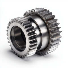Precision Machined Steel Gears and Hub Assembly Isolated on White for Engineering Concepts