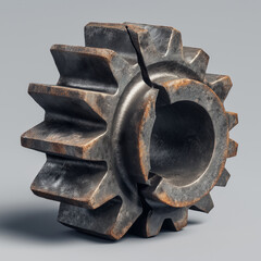 Broken and Cracked Rusty Industrial Gear Illustrating Mechanical Failure and Stress Damage
