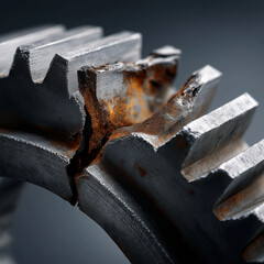 Macro Detail of Fractured Gear Teeth with Interior Rust and Structural Metal Fatigue
