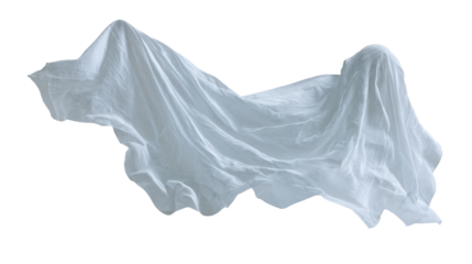 White sheet ghost floating, symbolizing halloween, fear, spooky spirits, mystery and supernatural on transparent background
