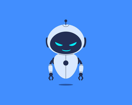 Evil AI robot character symbolizing cyber threats. Vector illustration for security articles, tech blogs, presentations