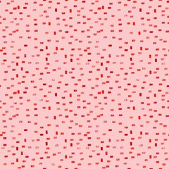 Modern minimalist seamless pattern featuring tiny red confetti-like shapes scattered on a soft pink background. Ideal for artistic textiles, stationery, and stylish surface designs.