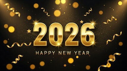 Spectacular Golden 2026 Happy New Year Celebration Featuring Glittering Confetti and Bokeh Lights