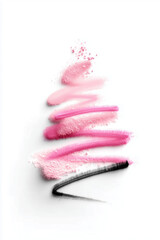 Soft and airy abstract Christmas tree made from pink makeup powders and strokes. Delicate beauty-inspired holiday design.