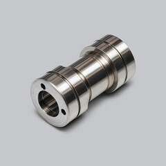 Precision Machined Steel Cylindrical Shaft Component Isolated on Grey Background