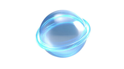 Abstract blue energy orb with swirling glowing light, generating power and data on transparent background