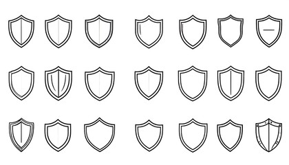 Collection of Shield Icons in Black and White, Vector Illustration.