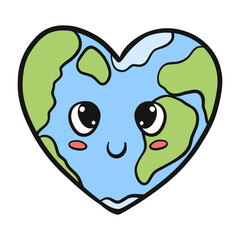 Naklejka premium cute hand-drawn doodle heart-shaped Earth symbol on white background. harmony between people and nature. Ideal for nonprofit projects, environmental responsibility and positive ecological values