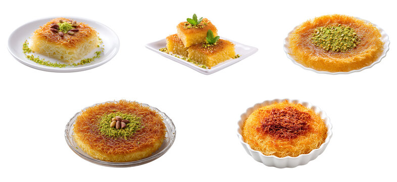 Collection of kunafa dessert isolated.