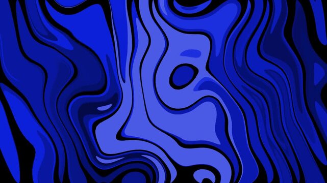 Abstract blue and black wavy liquid lines forming a psychedelic marble pattern background