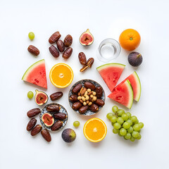 Assorted fruits and nuts display