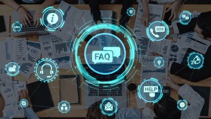 FAQ and online help icons show question, answer, and support system. FAQ improves online help...