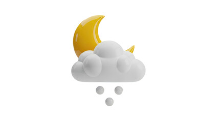 3D Crescent Moon, Cloud with Hail Icon