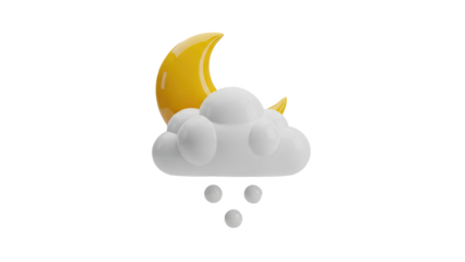 3D Crescent Moon, Cloud with Hail Icon
