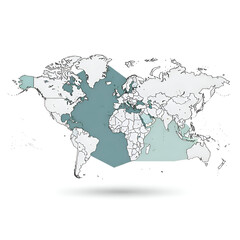 Highlighted regions on world map