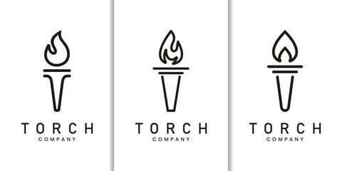 Line art minimalist torch logo and flame symbol