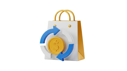 3D Shopping Bag with Money Coin and Circular Arrows