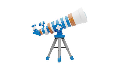 Cute Toy Telescope with Blue Stripes and Wood Accents on Tripod