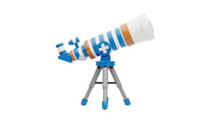 Cute Toy Telescope with Blue Stripes and Wood Accents on Tripod