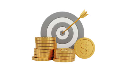 Gold Coins Stacked with Target and Arrow