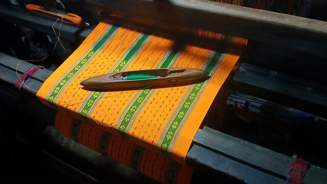 Close up view of handloom in India.