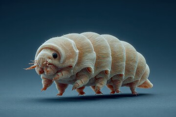 Isolated tardigrade, also known as a water bear or moss piglet, walking on a flat surface, detailed realistic digital rendering