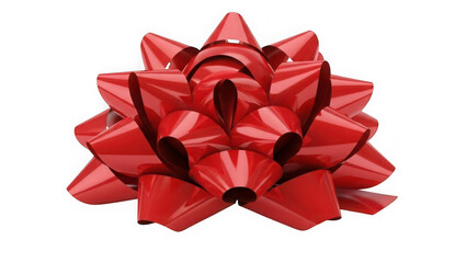 Shiny red gift bow with multiple loops and a glossy finish, isolated on a transparent background, perfect for holiday and celebration designs.