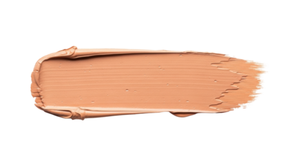 Horizontal hand-painted peach-brown brushstroke with rough impasto texture, visible bristles on a pristine transparent background with ample copy space, soft studio lighting casting subtle shadows.