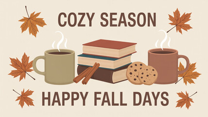 Cozy fall scene with steaming coffee, books, and cookies