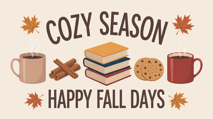 Cozy fall season with steaming coffee, books, and cookies