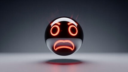 Angry emoticon face with glowing red eyes and mouth in dark background