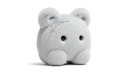 Soft White Fluffy Spherical Creature with Black Eyes, Minimalist 3D Furry Toy Illustration