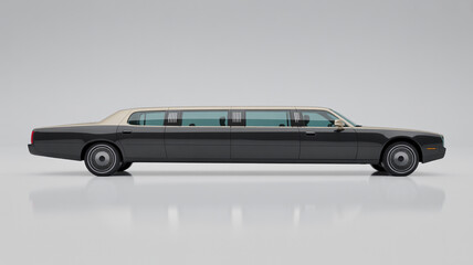 Luxurious black limousine with beige interior on gray background