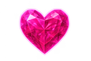 Pink crystal heart gemstone with glowing neon outline