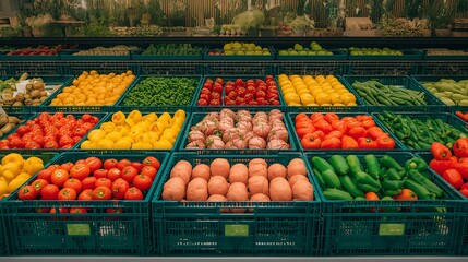 Healthy Food Market Scene Featuring Cucumbers, Zucchinis, Tomatoes, and Fresh Herbs