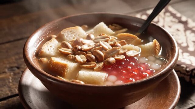 Close up of a bowl of dessert with various toppings