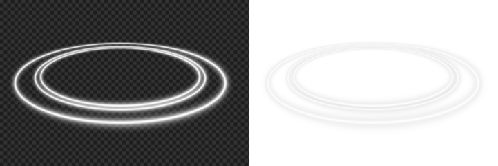Neon white glowing ring oval circle light effect with round futuristic energy portal and abstract sci fi glow on transparent background png