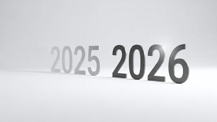 Metallic gray numbers 2025 and 2026 on a white background with a gradient effect