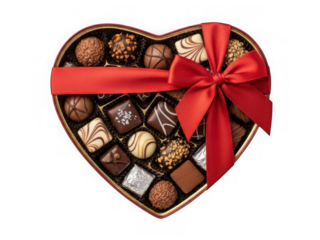 Heart-shaped chocolate box with assorted sweets