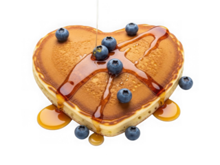 Delightful heart-shaped pancake with blueberries and syrup